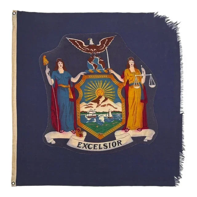 Large Vintage Cotton Distressed Flag of New York State