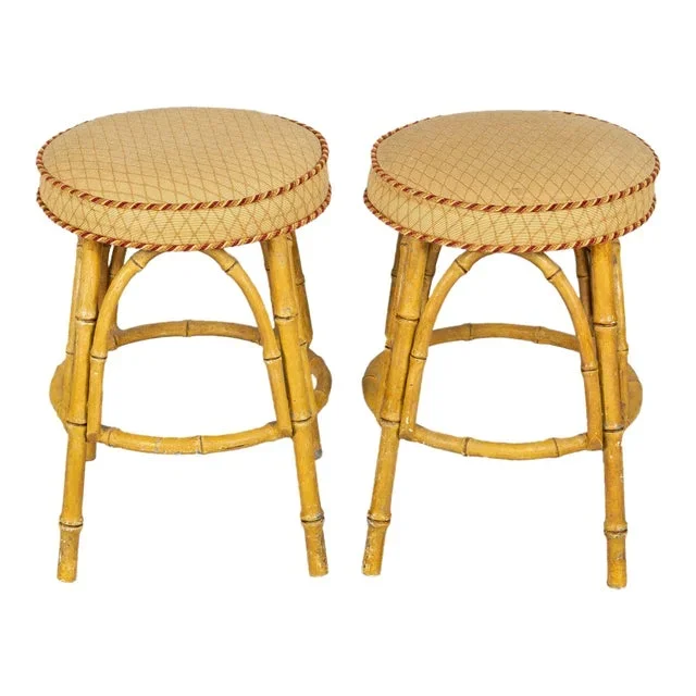 Late 19th Century Pair of English Faux Bamboo Stools