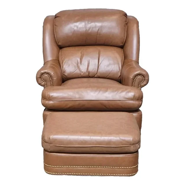 Late 20th Century Hancock & Moore Savannah Saddle Tan Leather Club Chair Arm Chair With Matching Ottoman