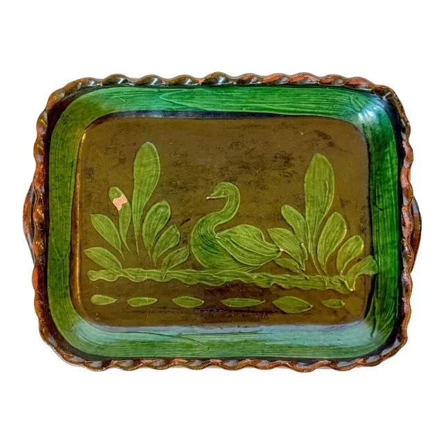 Late 20th Century Vintage Patamban Mexico Redware Pottery Tray