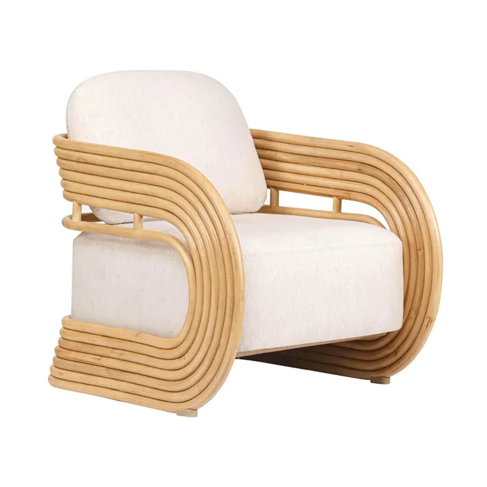 Lauretta Cream Fabric and Natural Rattan Accent Chair