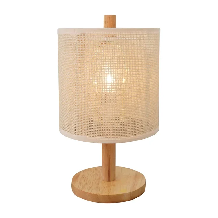 Levio Table Lamp, Natural Oak Wooden Base with Linen Shade