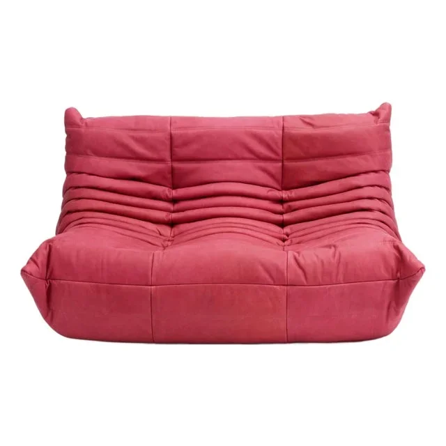 Ligne Roset Togo Sofa Loveseat – Fuchsia Reupholstered Natural Leather