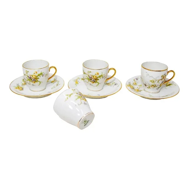 Limoges France Demitasse Tea Cup and Saucers Set Porcelain 1930