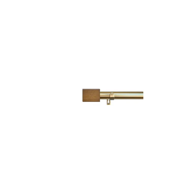Linen Avenue Wood Rectangle Single Window Curtain Rod Set, 66 to 120-Inch, Brass