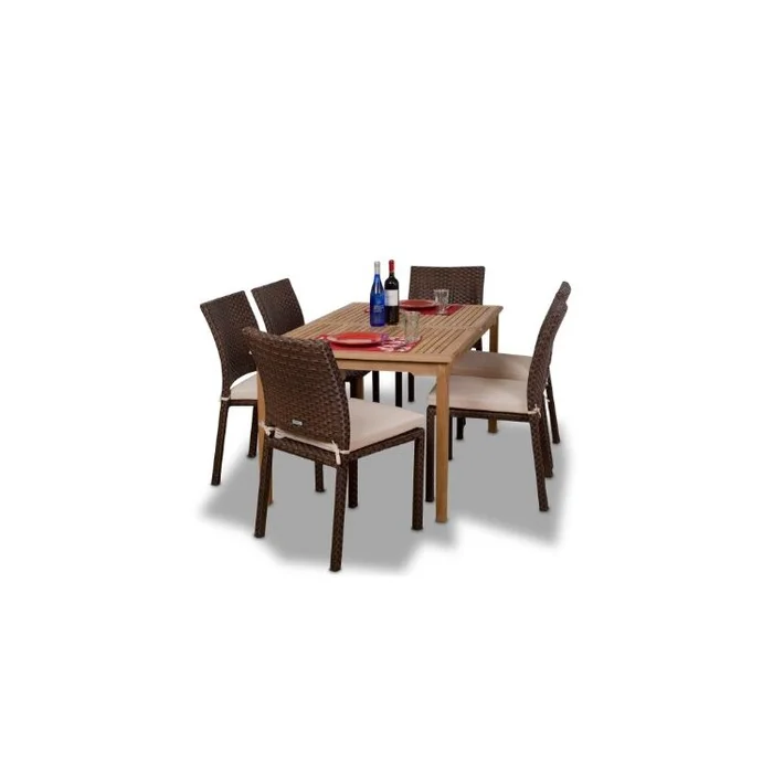 Luxury Teak Patio Dining Set With Off-White Cushions 7 Piece Outdoor Furniture