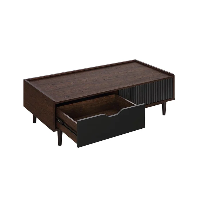 Manhattan Comfort – 2-Piece Duane End Table and Coffee Table with 2 Coffee Table – Full Extension, Nightstand – Full Extension Drawers in Dark Brown and Black – 2-NC-12GLF-BK