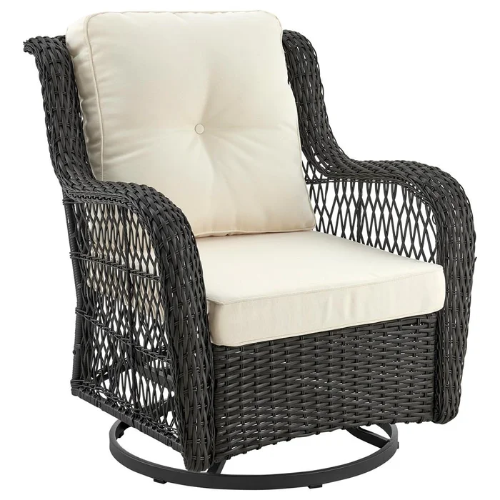 Manhattan Comfort – 3-Piece Fruttuo Polyester Patio 2- Person Seating Group with End Table with Iron Steel Legs in Mixed Grey Weave and Cream – OD-CV018-CR