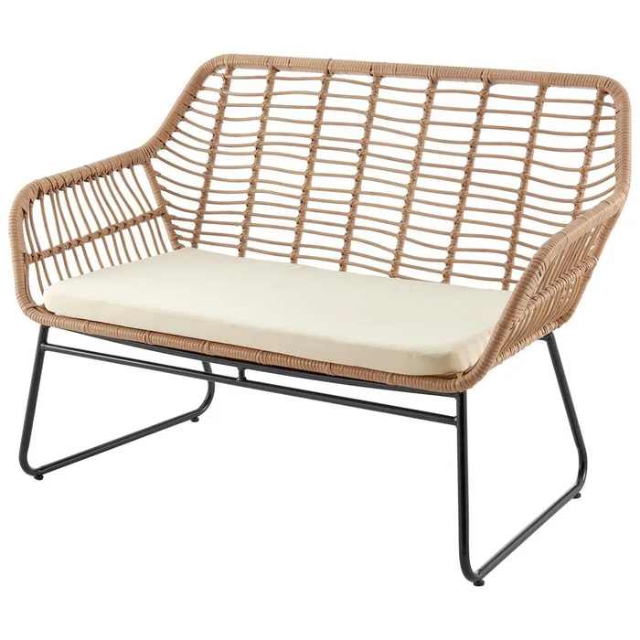 Manhattan Comfort – 4-Piece Antibes 2.0 Polyester Patio 4- Person Conversation Set with Coffee Table with Iron Steel Legs in Tan and Cream – OD-CV011-CR