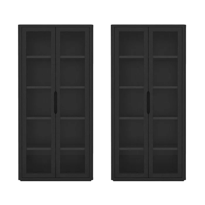 Manhattan Comfort – Rivington 38in Bookcase Cabinet in Black (5-Shelf) – Set of 2 – 2-BC005-BK