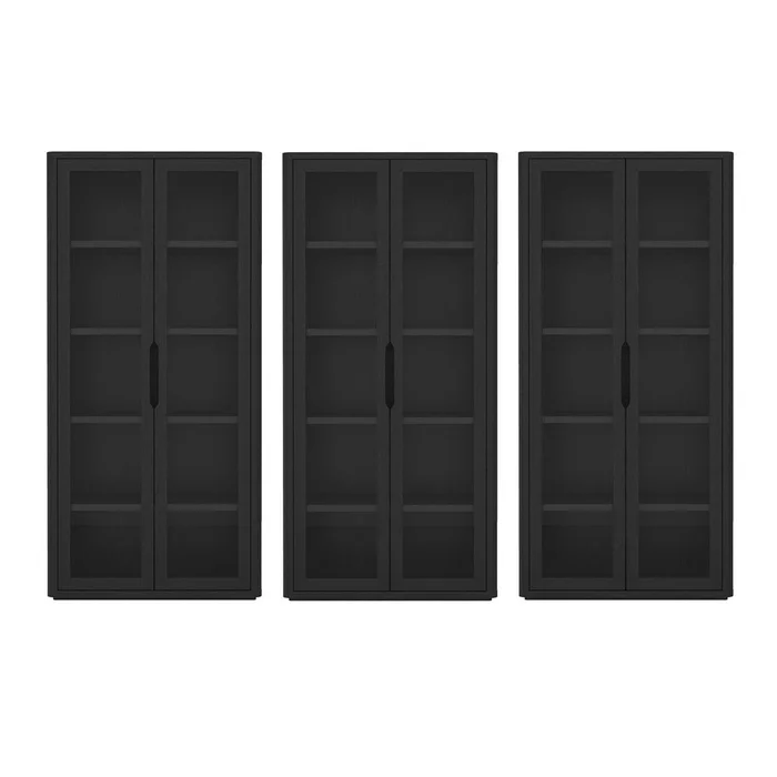 Manhattan Comfort – Rivington 38in Bookcase Cabinet in Black (5-Shelf) – Set of 3 – 3-BC005-BK