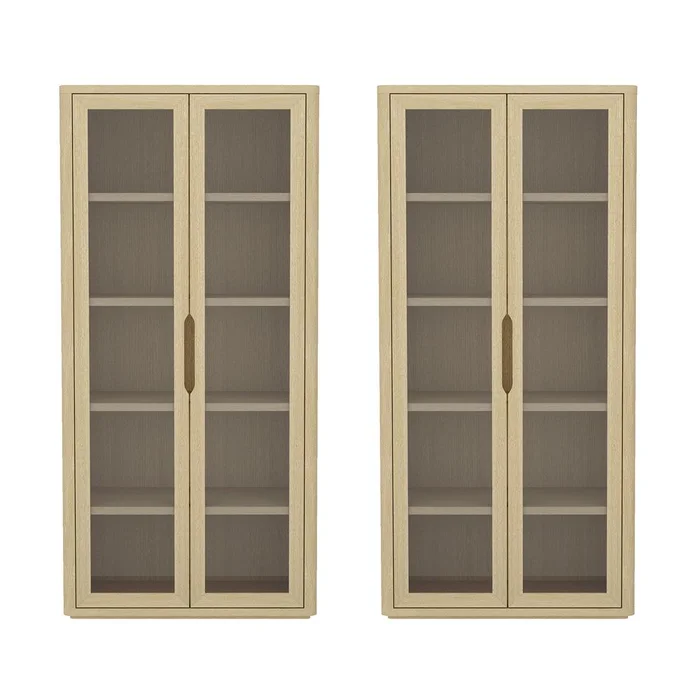 Manhattan Comfort – Rivington 38in Bookcase Cabinet in Natural Oak (5-Shelf) – Set of 2 – 2-BC005-NA