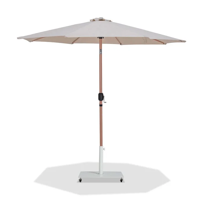 Meridian Furniture – Fiji Beige Fabric / Matte White Aluminum Patio Umbrella with Base Sets – 55014Beige-AW