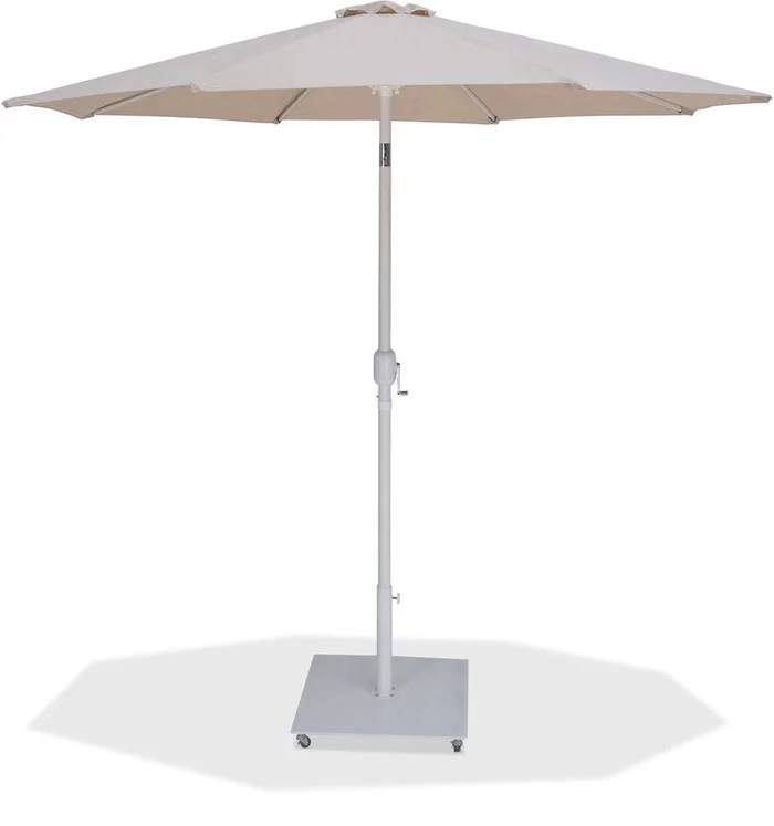 Meridian Furniture – Fiji Beige Fabric / Matte White Aluminum Patio Umbrella with Base Sets – 55015Beige-AW