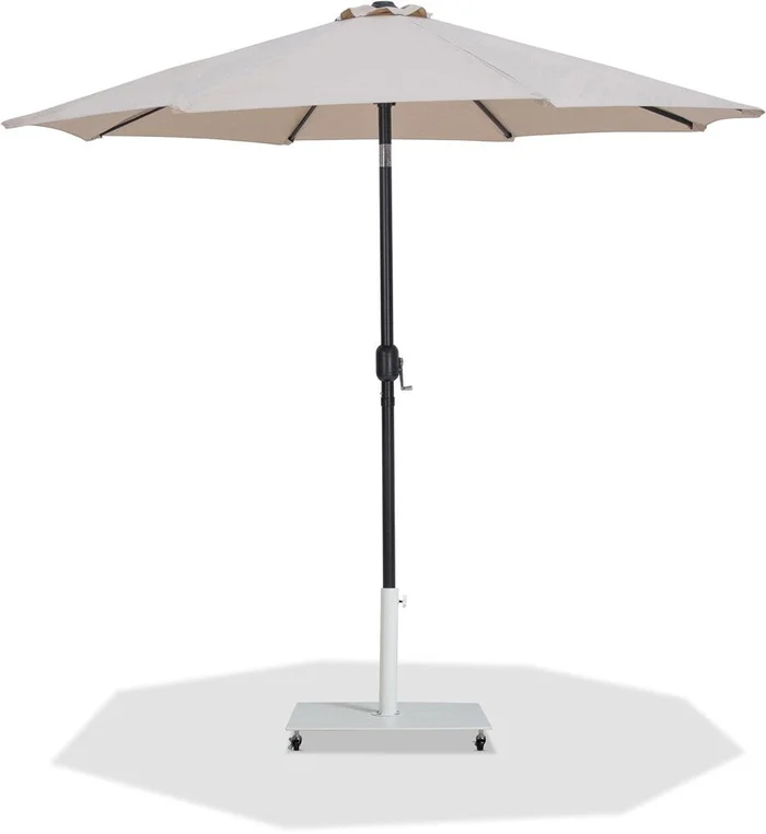 Meridian Furniture – Fiji Beige Fabric / Matte White Aluminum Patio Umbrella with Base Sets – 55016Beige-AW