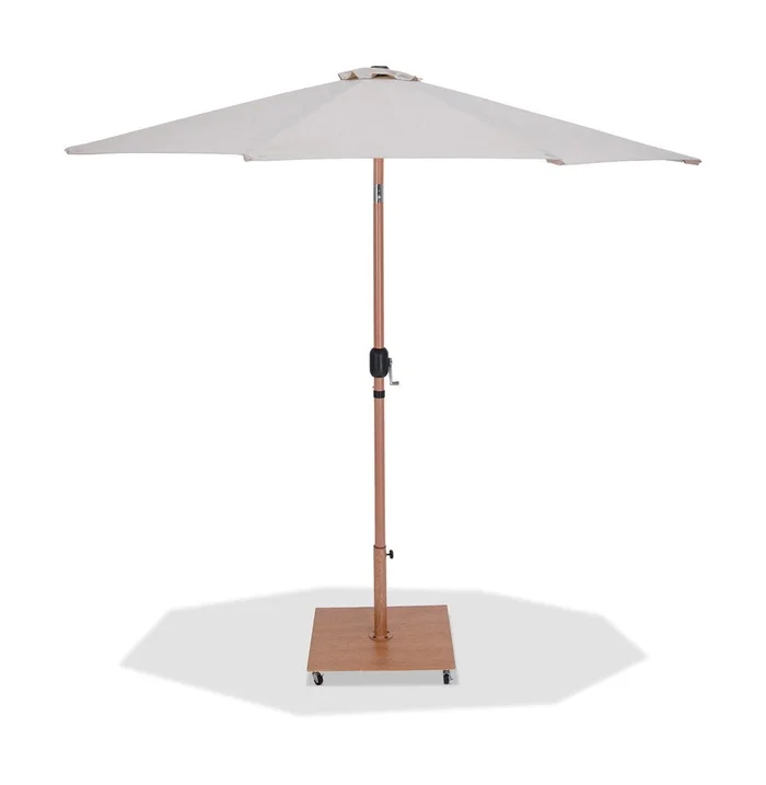 Meridian Furniture – Fiji Beige Fabric / Teak Aluminum Patio Umbrella with Base Sets – 55014Beige-AT