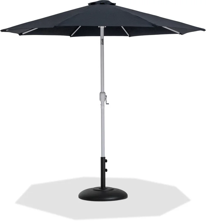 Meridian Furniture – Fiji Black Fabric / Matte Black Aluminum Patio Umbrella with Base Sets – 55015Black-BB