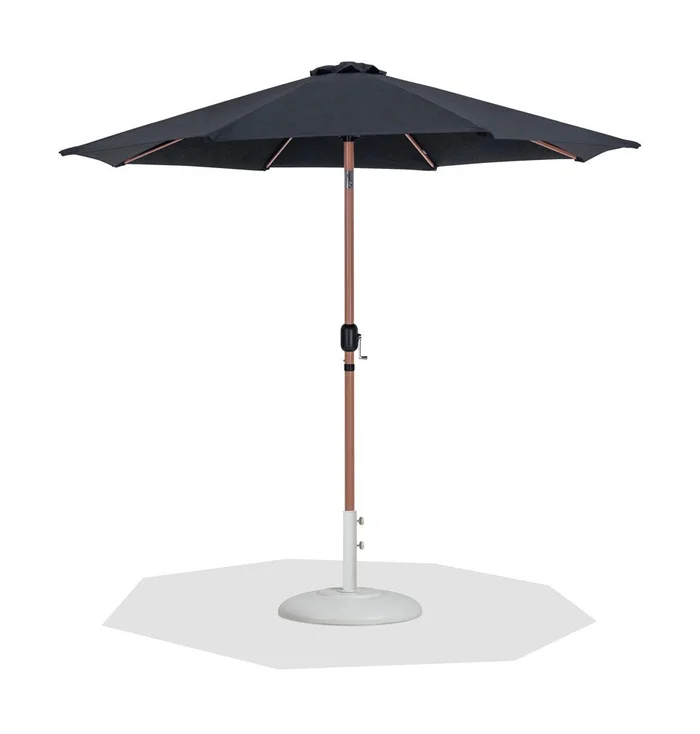 Meridian Furniture – Fiji Black Fabric / Matte White Aluminum Patio Umbrella with Base Sets – 55014Black-BW