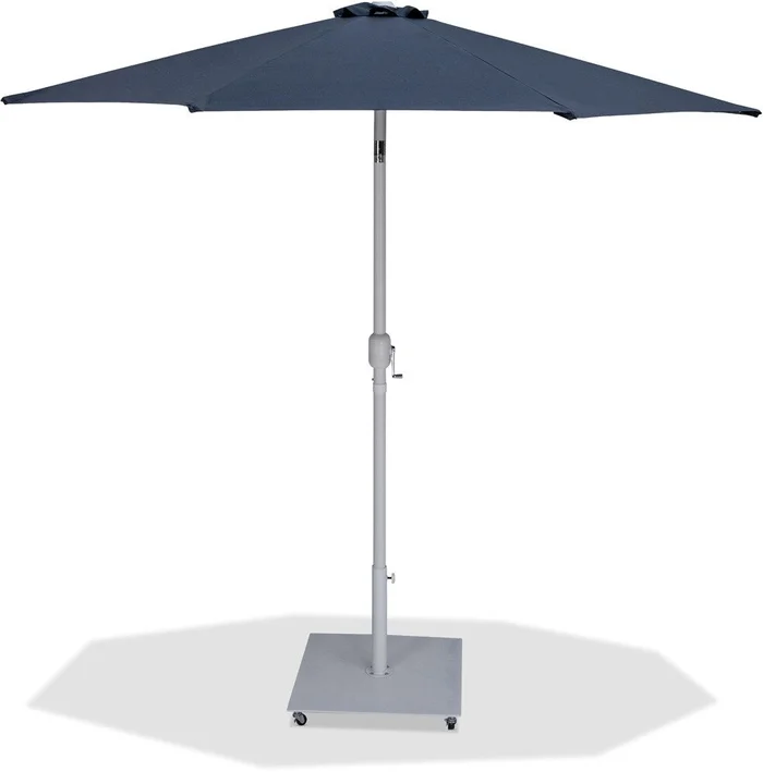 Meridian Furniture – Fiji Grey Fabric / Matte White Aluminum Patio Umbrella with Base Sets – 55015Grey-AW