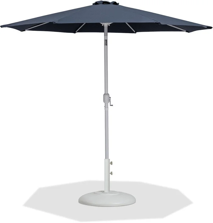 Meridian Furniture – Fiji Grey Fabric / Matte White Aluminum Patio Umbrella with Base Sets – 55015Grey-BW