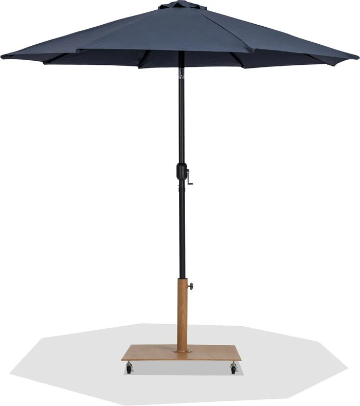 Meridian Furniture – Fiji Grey Fabric / Teak Aluminum Patio Umbrella with Base Sets – 55016Grey-AT