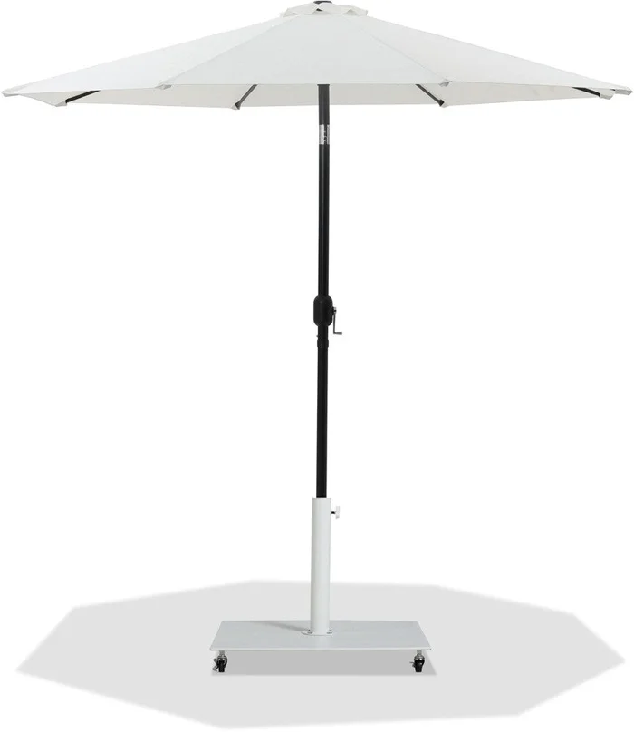 Meridian Furniture – Fiji White Fabric / Matte White Aluminum Patio Umbrella with Base Sets – 55016White-AW