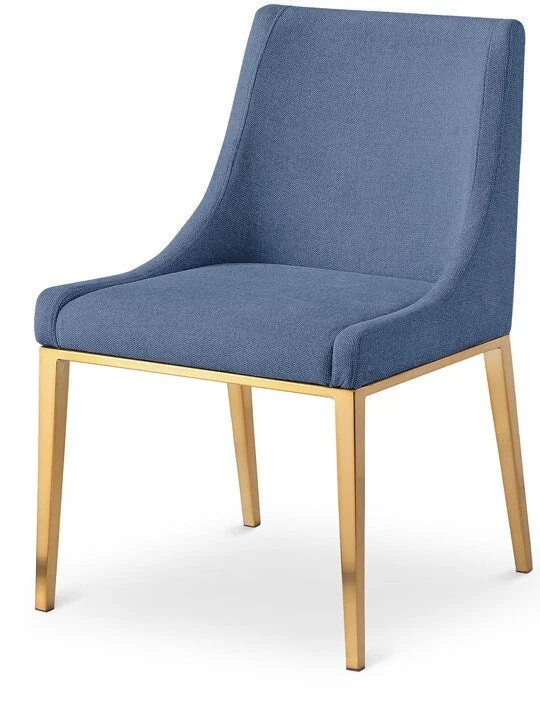 Meridian Furniture – Haines Navy Linen Textured Polyester Fabric Dining Chair – 885Navy-C
