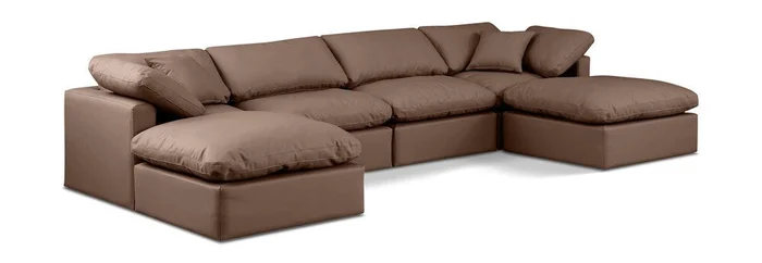 Meridian Furniture – Indulge Brown Vegan Leather Modular Sectional – 6Pc – 146Brown-Sec6B