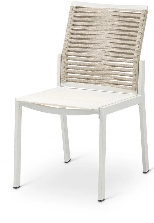 Meridian Furniture – Maldives Beige Rope Fabric Outdoor Patio Dining Side Chair (Set of 2) – 343Beige-SC