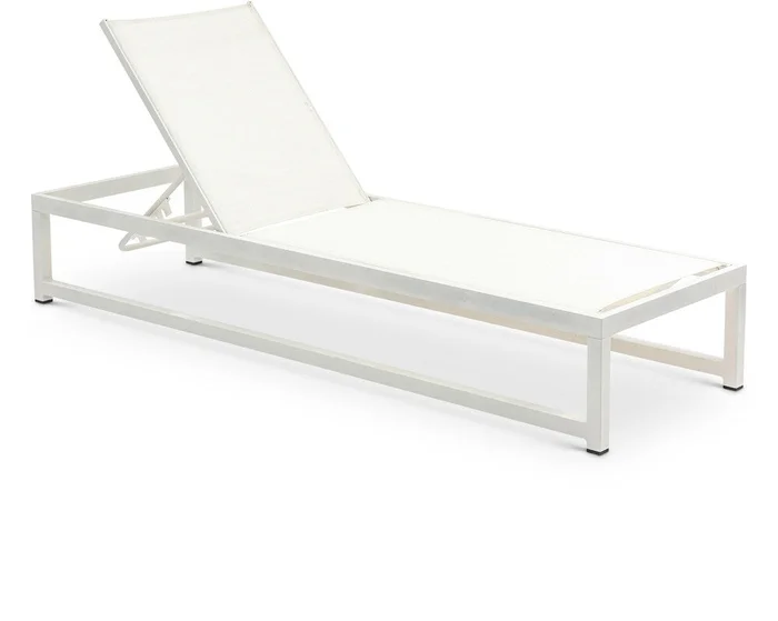 Meridian Furniture – Maldives Cream Mesh Water Resistant Fabric Outdoor Patio Adjustable Sun Chaise Lounge Chair – 347Cream
