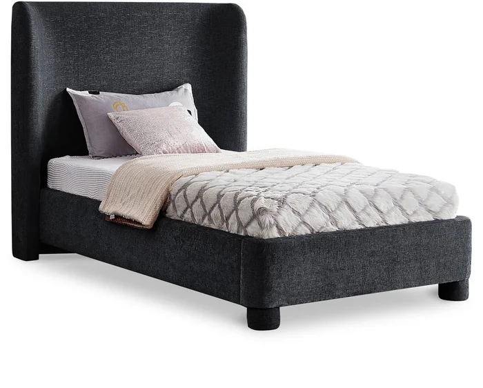 Meridian Furniture – Penny Black Chenille Fabric Twin Bed – B1207Black-T