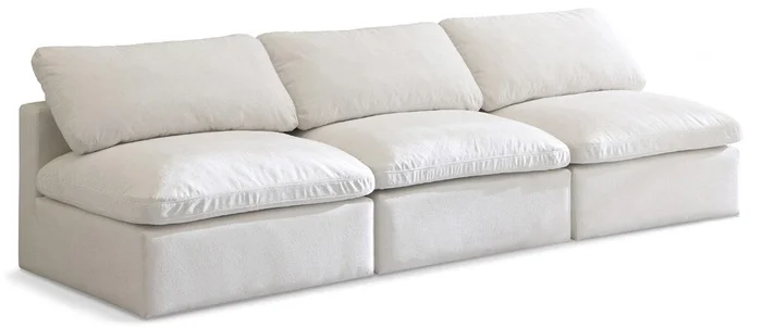 Meridian Furniture – Plush Cream Velvet Standard Comfort Modular Sofa – 3Pc – 602Cream-S3