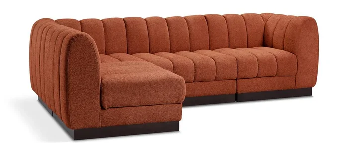 Meridian Furniture – Quinn Cognac Chenille Fabric Modular Sectional – 4Pc – 124Cognac-Sec4A