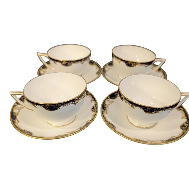 Mid 20th Century Minton Versailles Cup & Saucer Sets – Set of 4 – Vintage English Bone China
