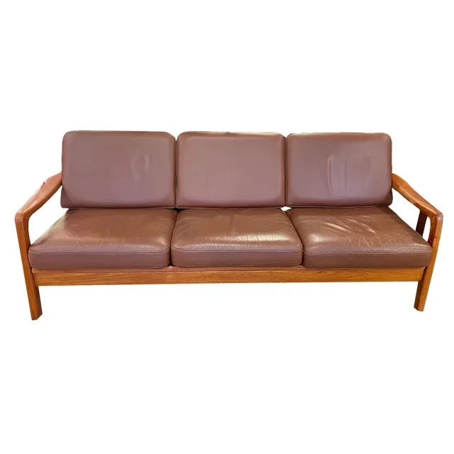 Mid-Century Danish Modern Leather & Teak 3-Seater Sofa by Jens-Juul Christensen for JK, Denmark, 1960s