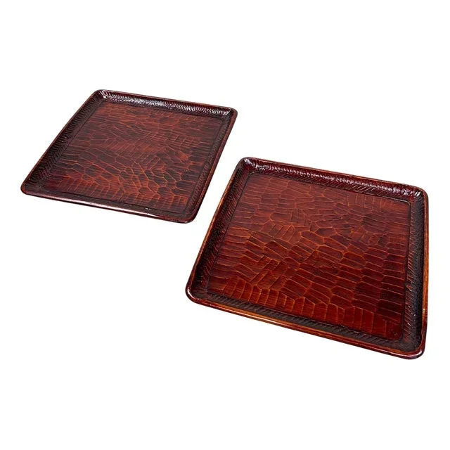 Mid-Century Japanese Carved Wood Trays, 1960s, Set of 2