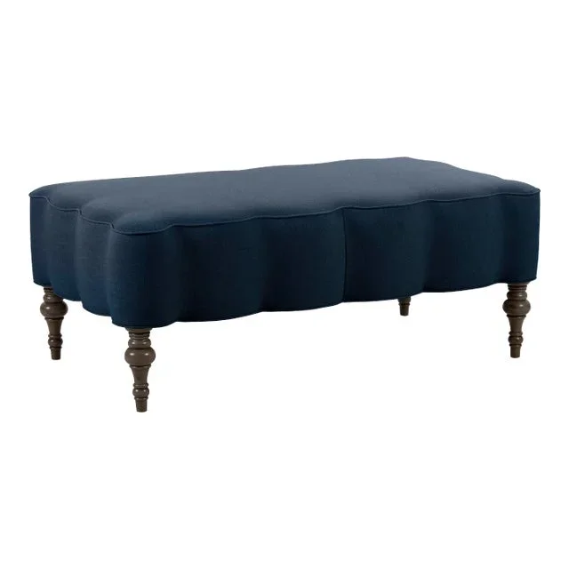 Mirasol Scalloped Ottoman, Space Navy Linen