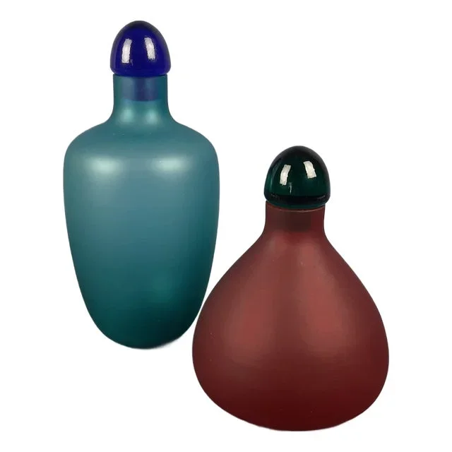 Modern Murano Glass Bottles in Blue, Green & Red by V. Nason & C., 1970s, Set of 2