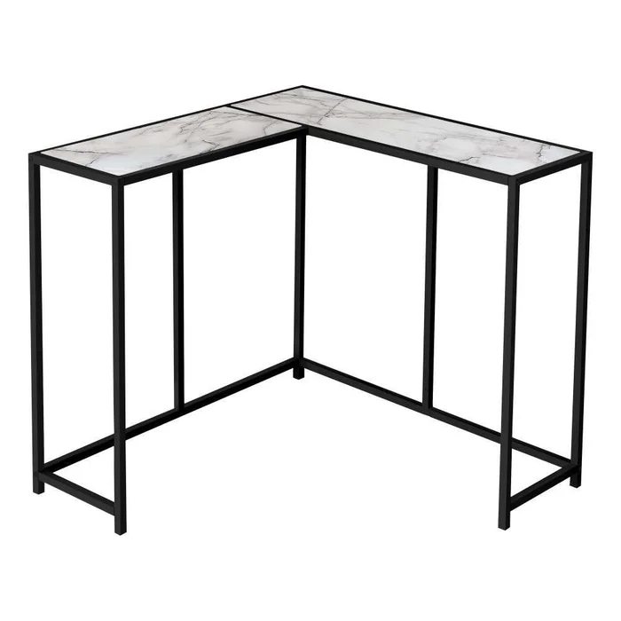 Monarch Specialties – Accent Table, Console, Entryway, Narrow, Corner, Living Room, Bedroom, Metal, Laminate, White Marble Look, Black, Contemporary, Modern – I-2159