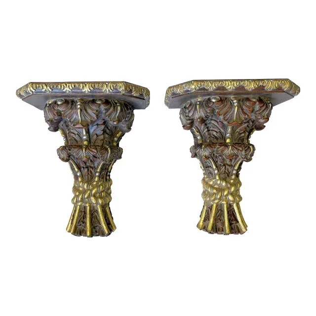 Monumental Vintage Plaster Wall Brackets With Prince of Wales Feather Details- A Pair