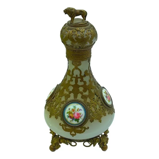 Opaline Bronze Bottle with Polychrome Porcelain Plates