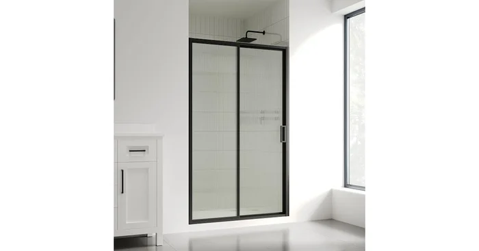 Ove Decors Stanford 74″ High x 48″ Wide Sliding Framed Shower Door with Fluted Glass