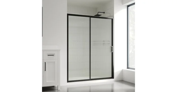 Ove Decors Stanford 74″ High x 60″ Wide Sliding Frameless Shower Door with Fluted Glass