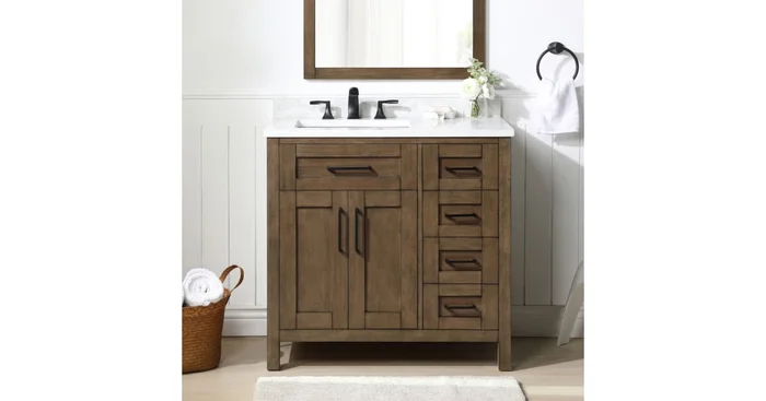 Ove Decors Tahoe 36″ Free Standing Single Basin Vanity Set with Cabinet and Cultured Marble Vanity Top