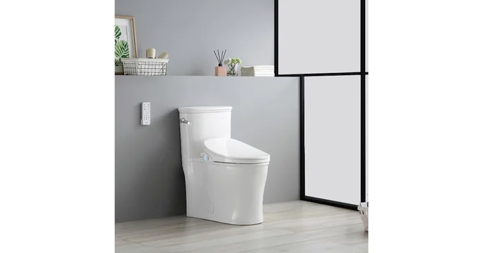 Ove Decors Volta 1.06 / 1.6 GPF Dual Flush One Piece Elongated Toilet with Left Hand Lever – Bidet Seat Included