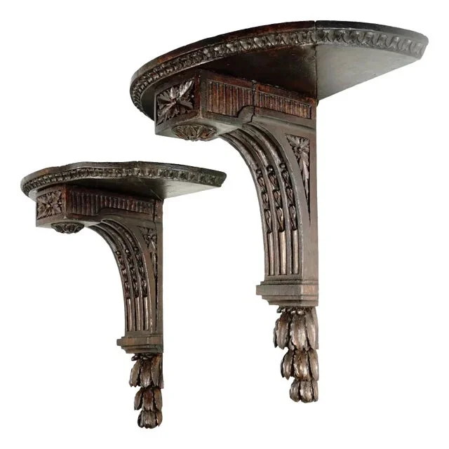 Pair of Antique French Carved Wood Corbel Wall Shelves Neoclassical Acanthus