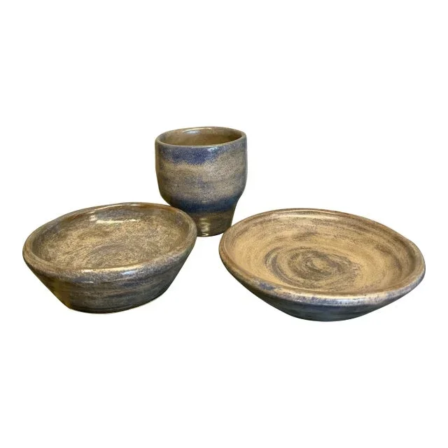 Pottery Dusty Blue Bathroom Set, 3 PCS