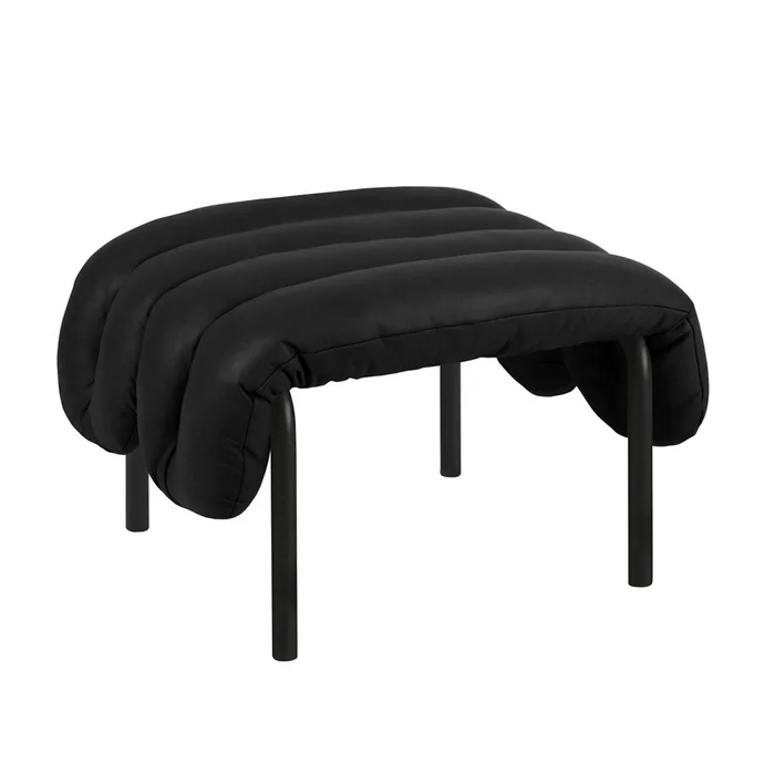 Puffy Black Leather Ottoman