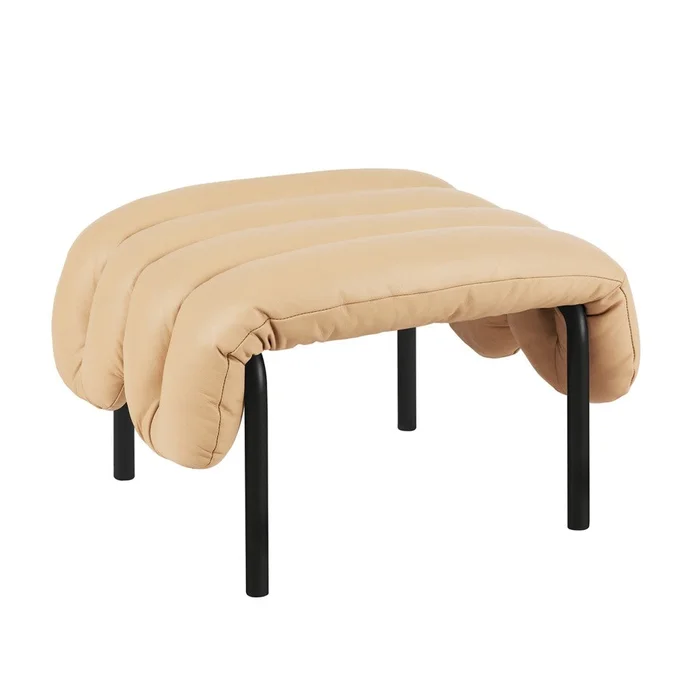 Puffy Sand Leather Ottoman