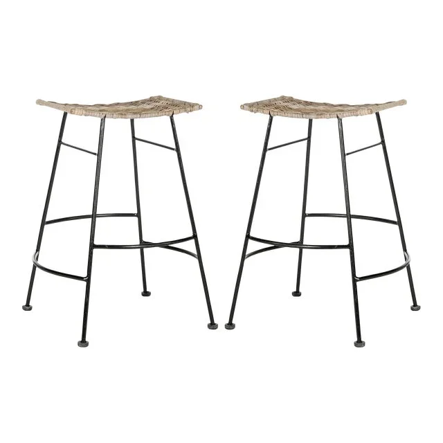 Reed Rattan Seat Counter Stool in Grey – a Pair